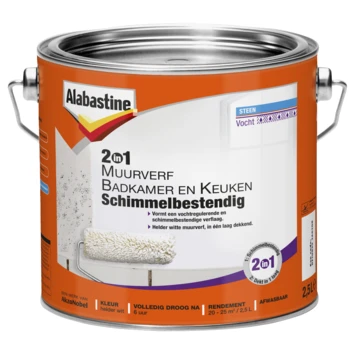 Alabastine muurverf badkamer & keuken 2in1 wit mat 2,5 liter