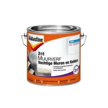 Alabastine muurverf 2in1 vochtige muren en kelders wit mat 2,5 liter