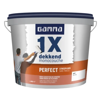 GAMMA muur- en plafondverf 1x dekkend perfect streeploos wit 10 liter