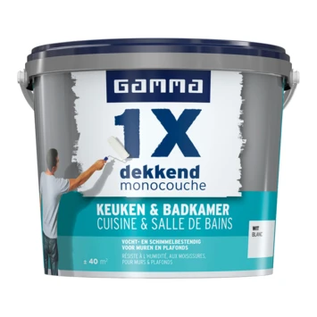 GAMMA muurverf 1x dekkend badkamer & keuken wit 5 liter