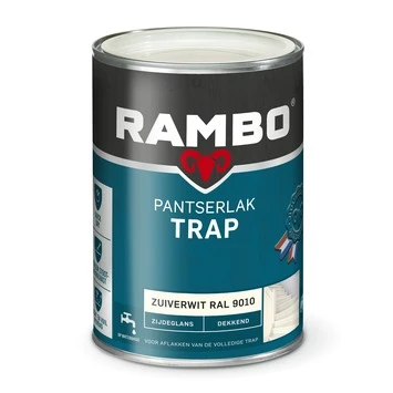 Rambo pantserlak trap dekkend zijdeglans zuiverwit 1,25 liter