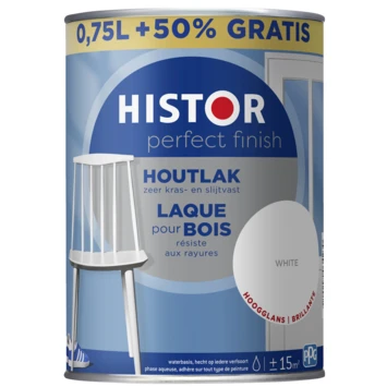 Histor Perfect Finish houtlak wit hoogglans 750 ml + 50% gratis